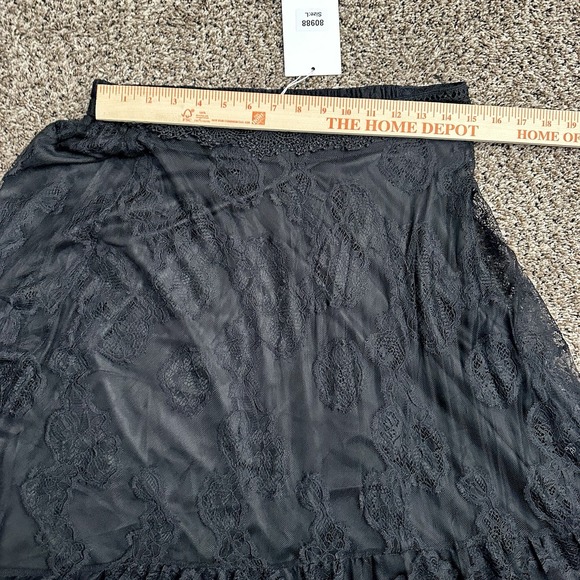 Black Lace Midi Ho Low Tiered Skirt Chokolate Paris Sz L‎ - Picture 3 of 11